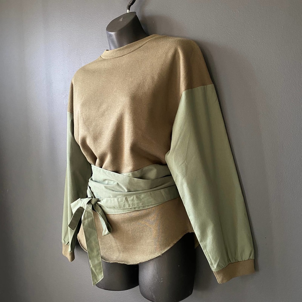 MOUSSY Shash Belt Sweatshirt Army Green Size Small - Picture 11 of 14